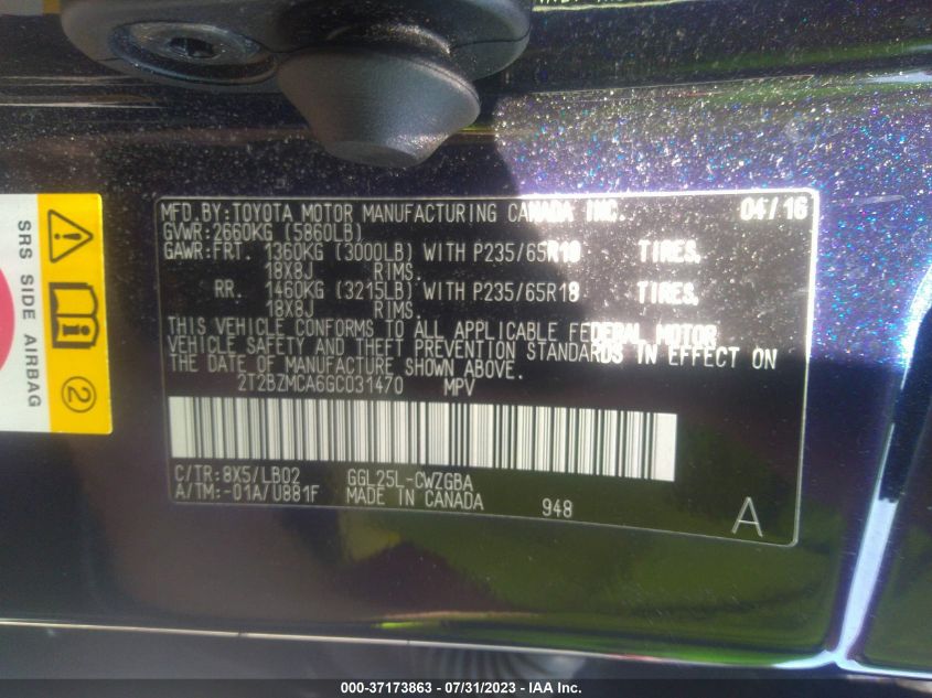 2016 LEXUS RX 350 - 2T2BZMCA6GC031470