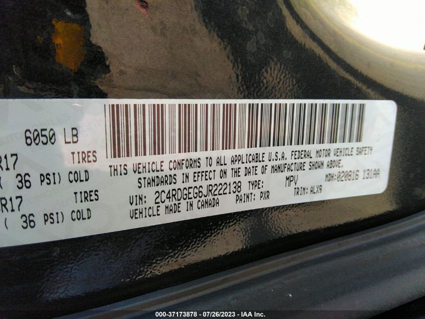 2018 DODGE GRAND CARAVAN GT - 2C4RDGEG6JR222138