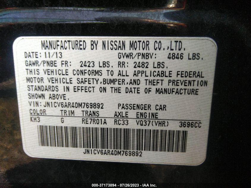 2013 INFINITI G37 SEDAN X - JN1CV6AR4DM769892