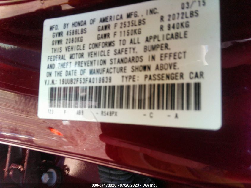 2015 ACURA TLX V6 TECH - 19UUB2F53FA019639