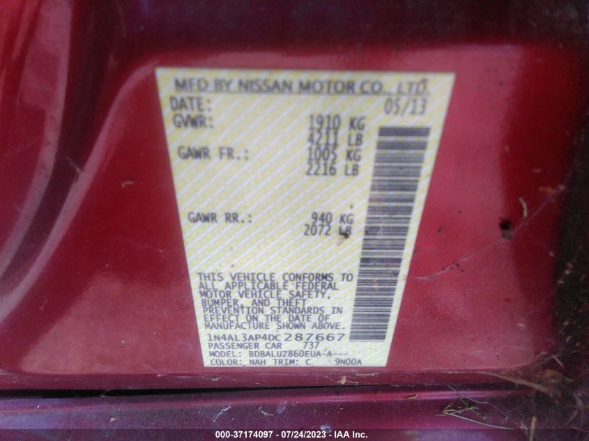 2013 NISSAN ALTIMA 2.5 SV - 1N4AL3AP4DC287667