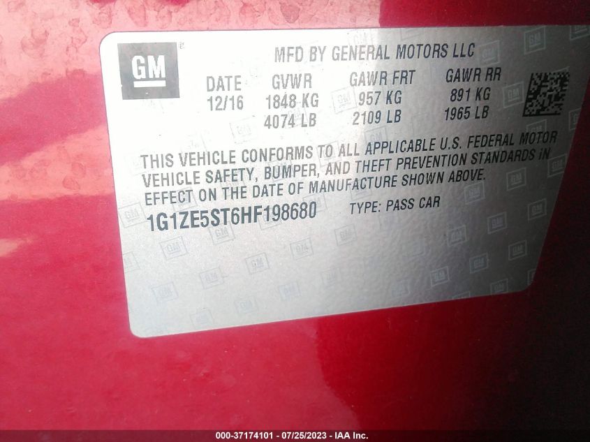2017 CHEVROLET MALIBU LT - 1G1ZE5ST6HF198680