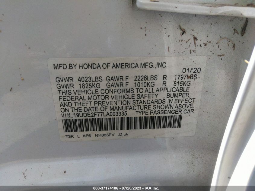 2020 ACURA ILX PKG - 19UDE2F77LA003335