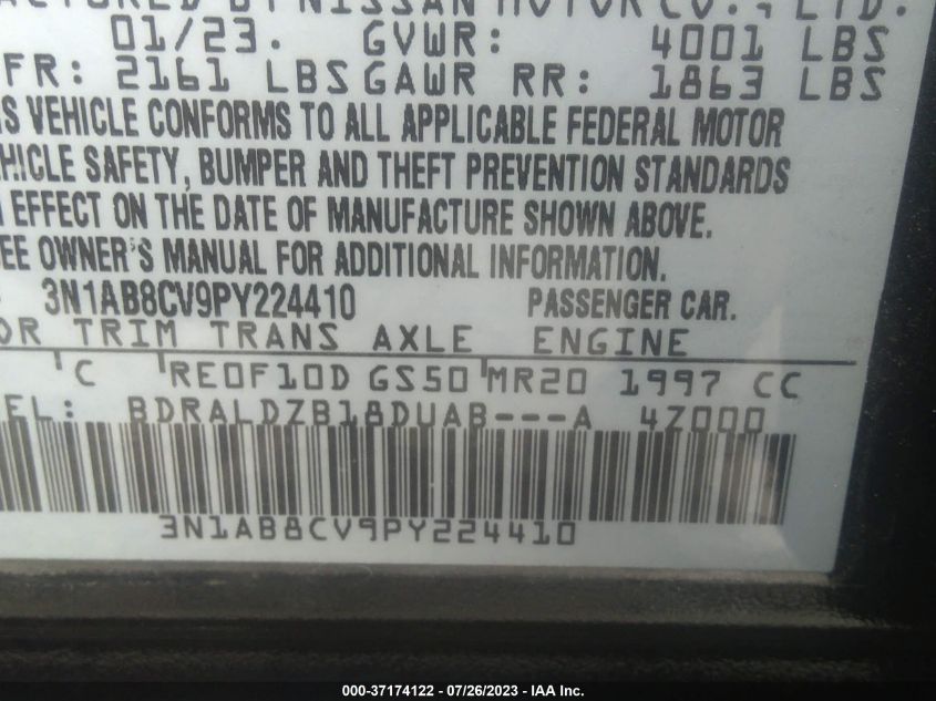 2023 NISSAN SENTRA SV - 3N1AB8CV9PY224410