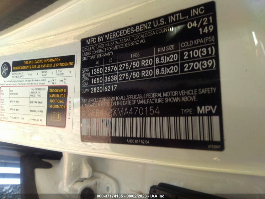 2021 MERCEDES-BENZ GLE GLE 350 - 4JGFB4KBXMA470154