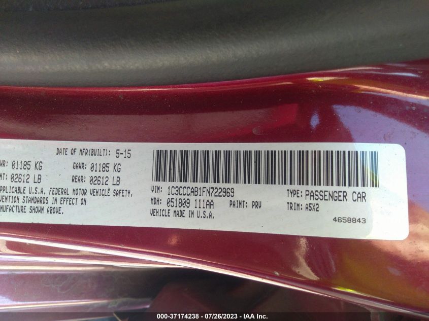 2015 CHRYSLER 200 LIMITED - 1C3CCCAB1FN722969