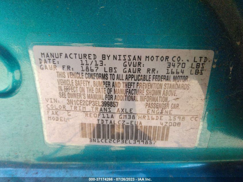 2014 NISSAN VERSA NOTE S/S PLUS/SV/SL - 3N1CE2CP3EL399857
