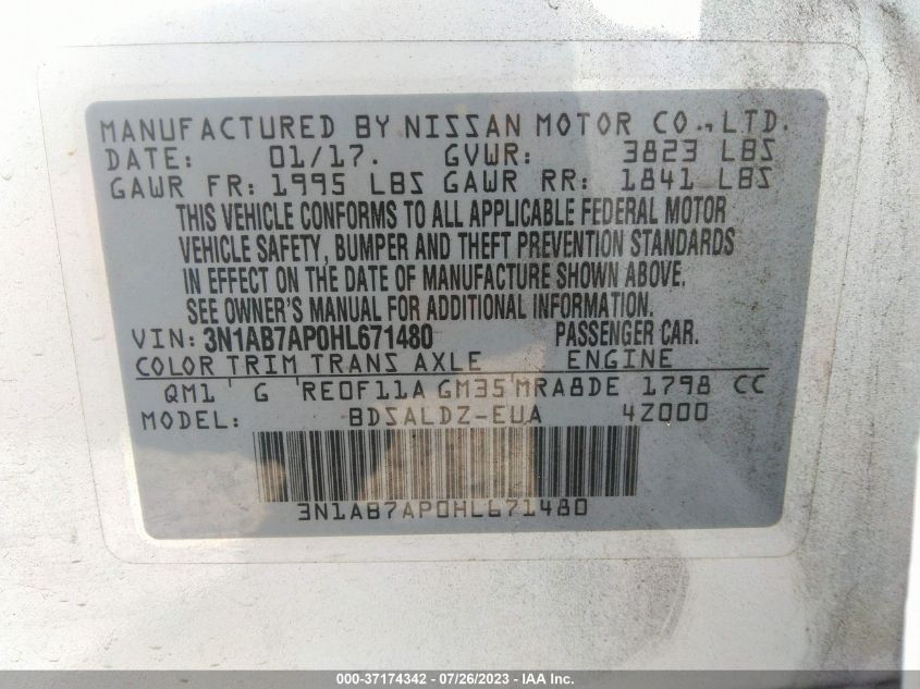 2017 NISSAN SENTRA SV - 3N1AB7AP0HL671480