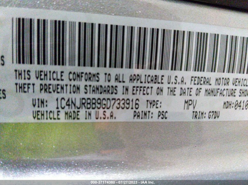 2016 JEEP PATRIOT SPORT SE - 1C4NJRBB9GD733916