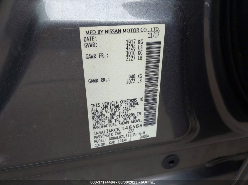 VIN 1N4AL3APXJC148588 2018 NISSAN ALTIMA 2.5 SR