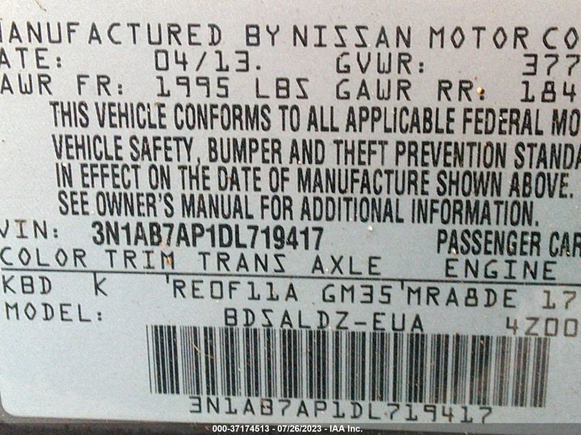 2013 NISSAN SENTRA SV - 3N1AB7AP1DL719417