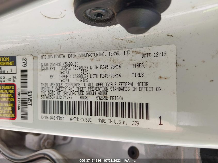 2020 TOYOTA TACOMA 2WD SR/SR5 - 5TFAX5GN1LX174797