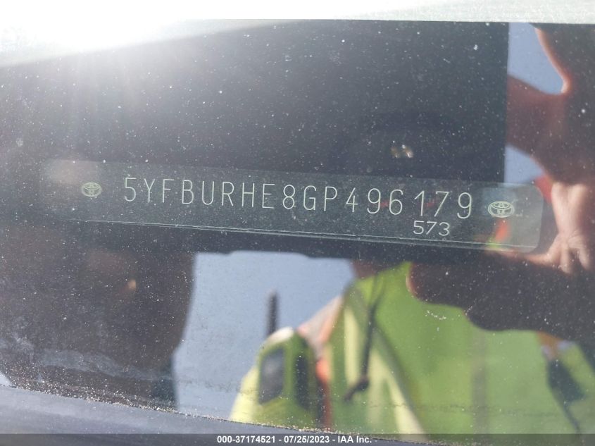 2016 TOYOTA COROLLA L/LE/S/S PLUS/LE PLUS - 5YFBURHE8GP496179