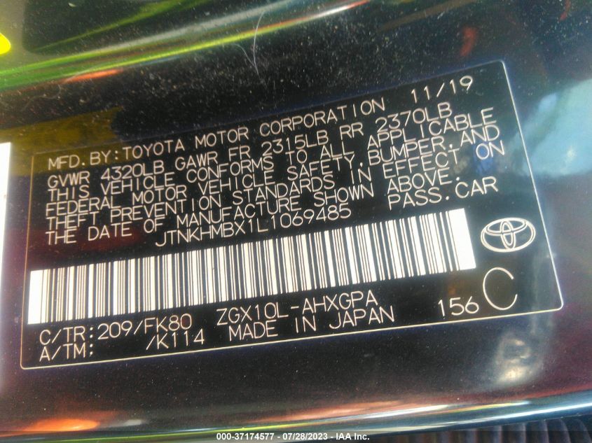 2020 TOYOTA C-HR XLE/LE/LIMITED - JTNKHMBX1L1069485