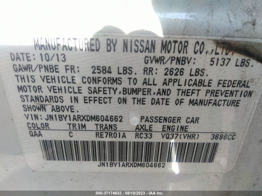 2013 INFINITI M37 JN1BY1ARXDM604662