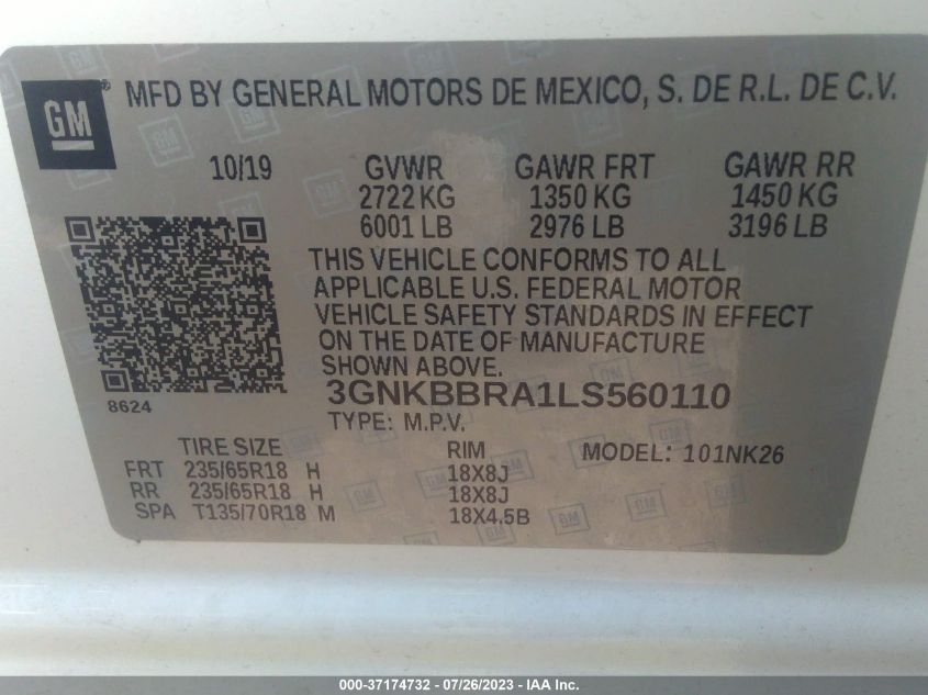 2020 CHEVROLET BLAZER 1LT - 3GNKBBRA1LS560110
