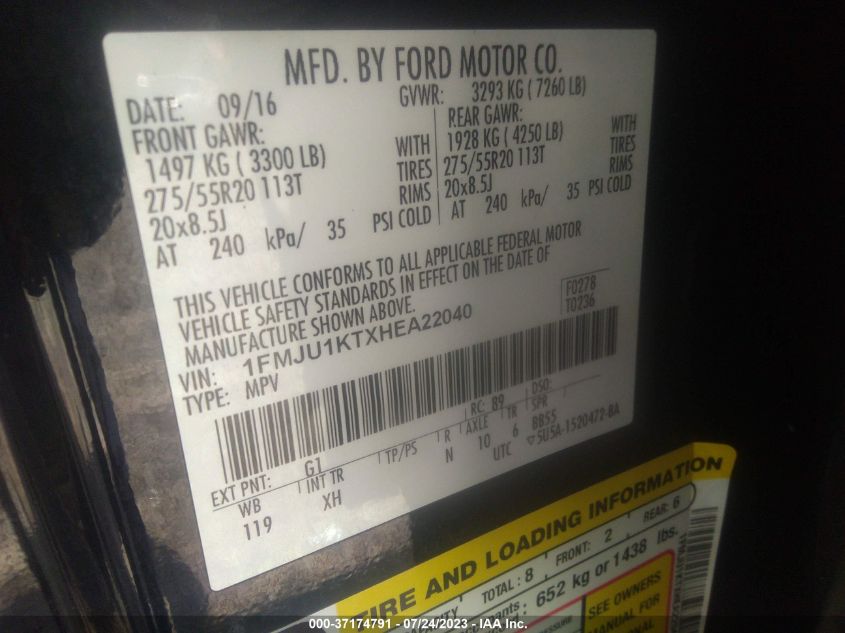 2017 FORD EXPEDITION LIMITED - 1FMJU1KTXHEA22040