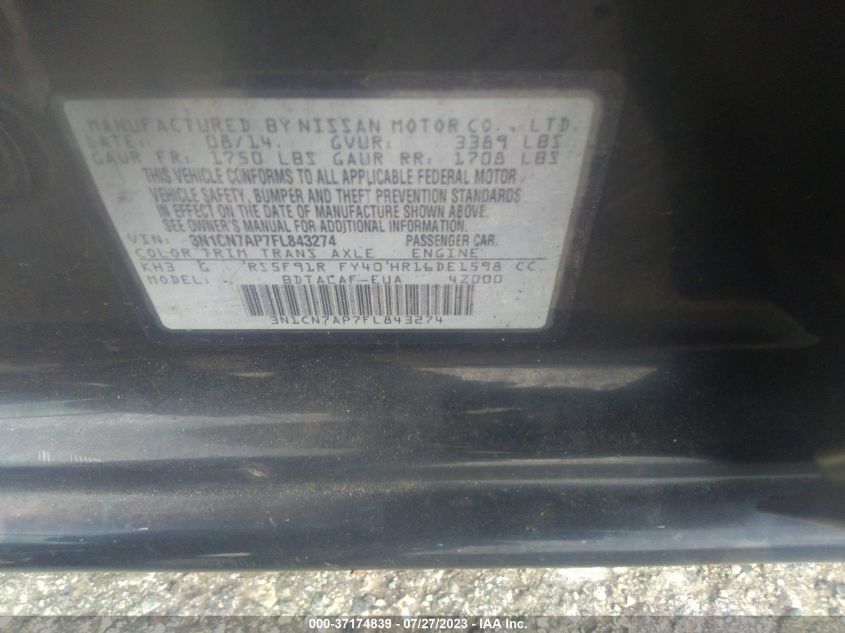 2015 NISSAN VERSA S - 3N1CN7AP7FL843274