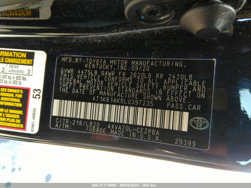 2020 TOYOTA CAMRY XSE - 4T1K61AK6LU397235
