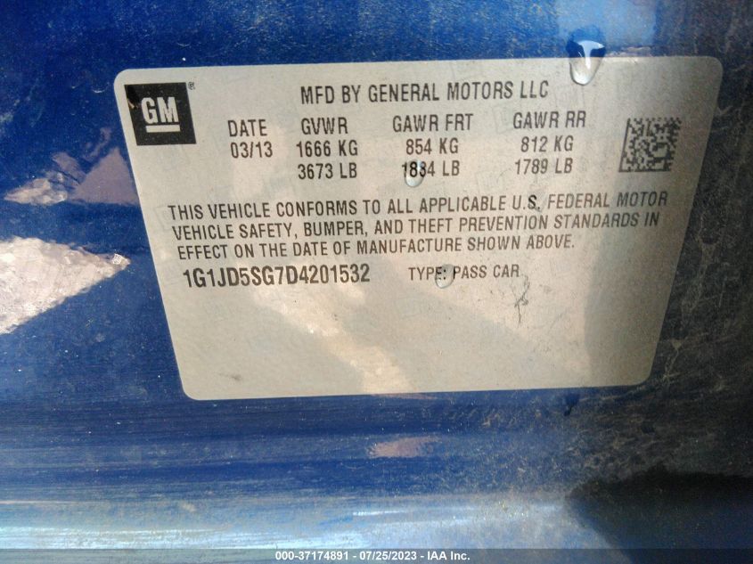 2013 CHEVROLET SONIC LT - 1G1JD5SG7D4201532