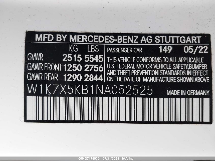 2022 MERCEDES-BENZ AMG GT AMG GT 43 W1K7X5KB1NA052525