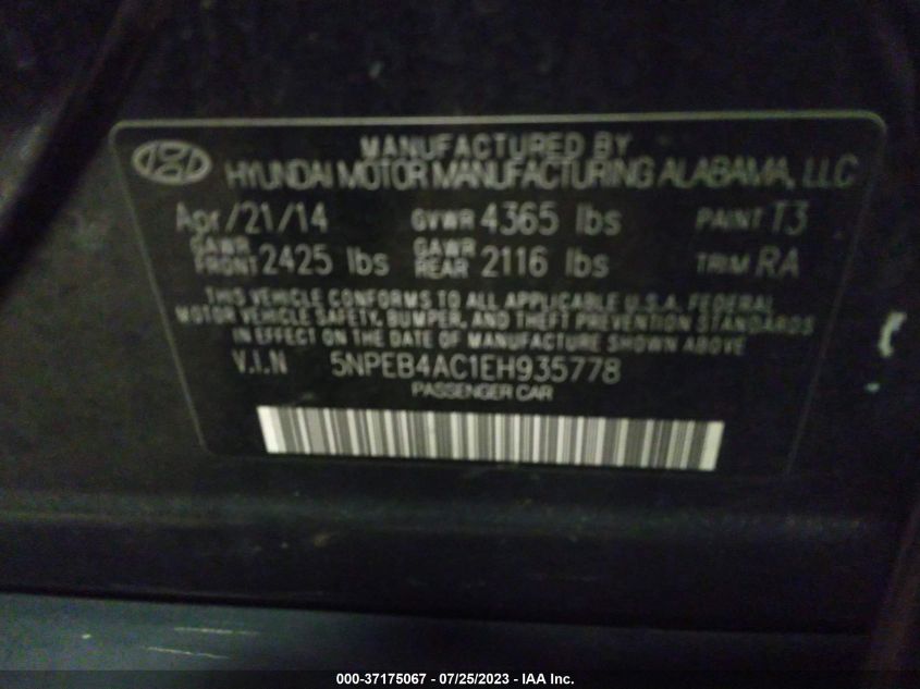 2014 HYUNDAI SONATA GLS - 5NPEB4AC1EH935778