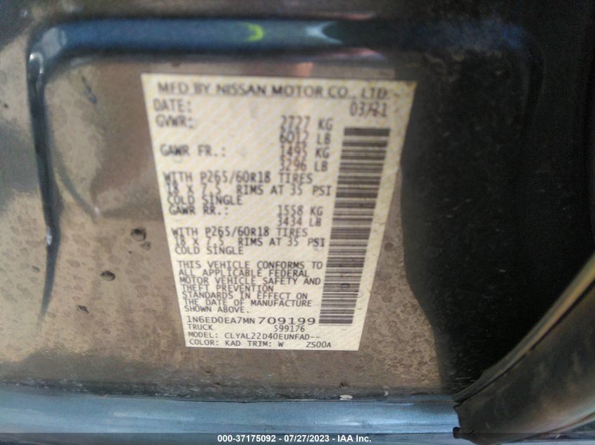 2021 NISSAN FRONTIER SV - 1N6ED0EA7MN709199