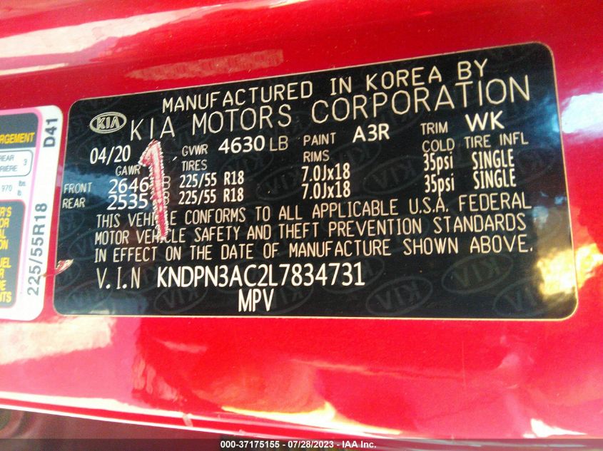 2020 KIA SPORTAGE EX - KNDPN3AC2L7834731