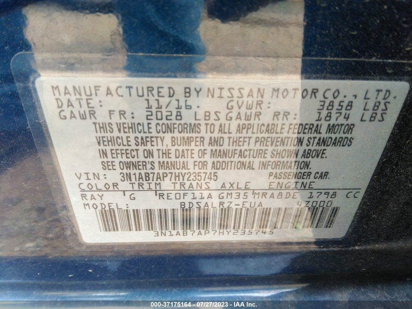 VIN 3N1AB7AP7HY235745 2017 NISSAN SENTRA SR