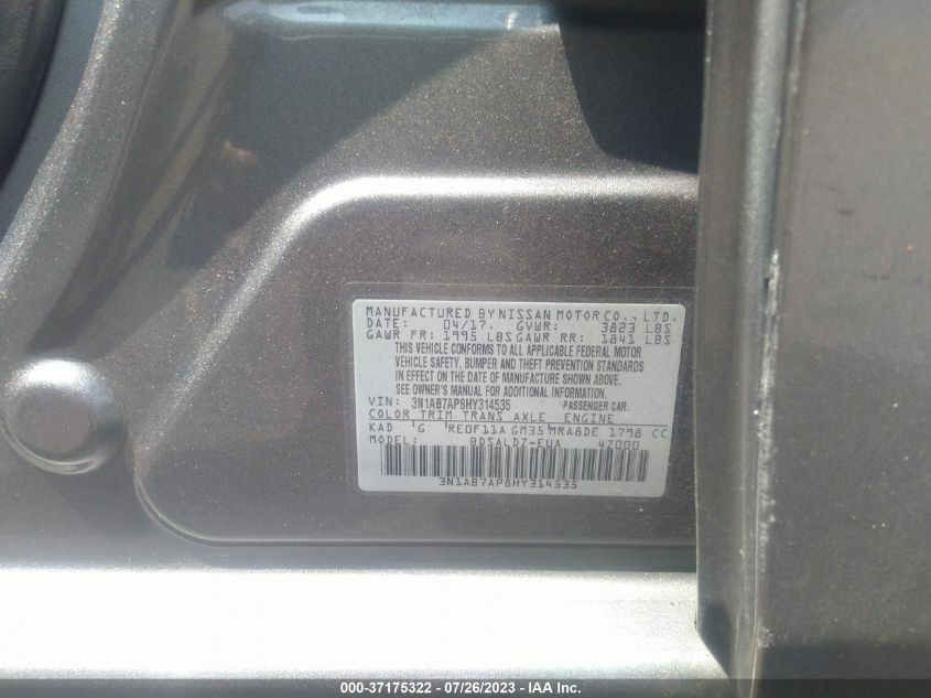 2017 NISSAN SENTRA SV - 3N1AB7AP8HY314535