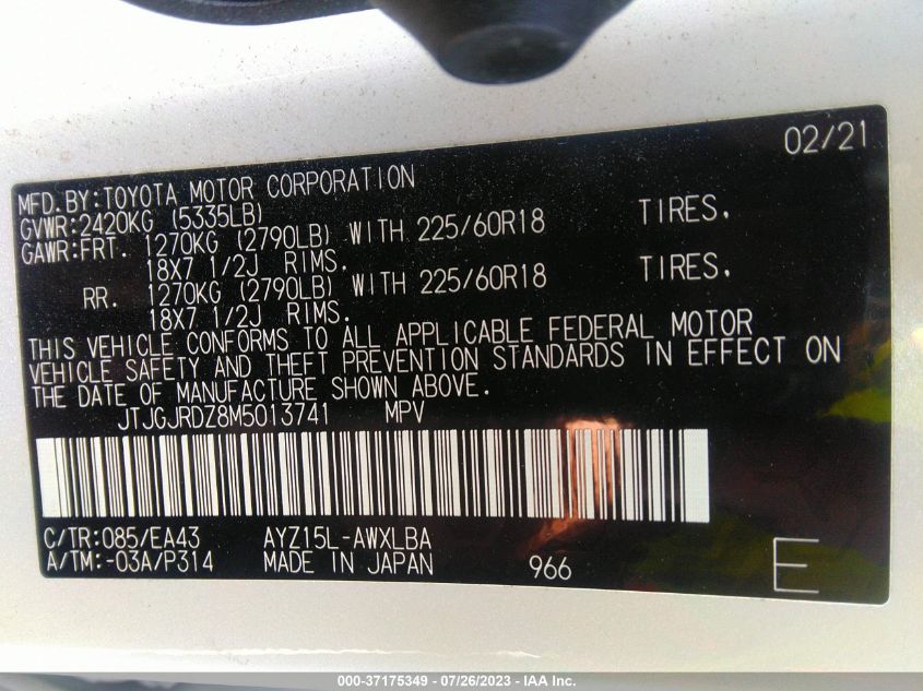 2021 LEXUS NX NX 300H - JTJGJRDZ8M5013741