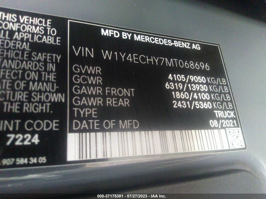 2021 MERCEDES-BENZ SPRINTER CARGO VAN W1Y4ECHY7MT068696