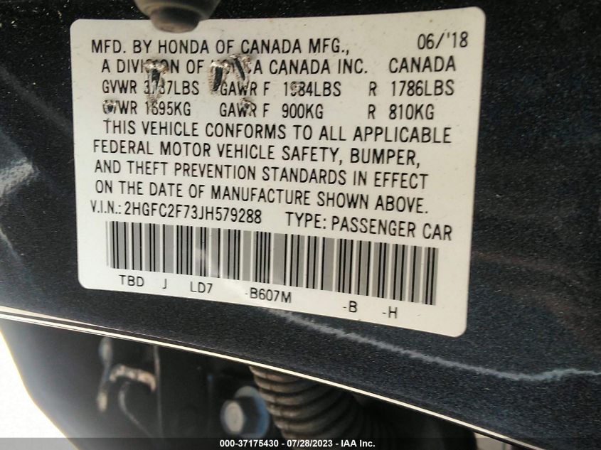2018 HONDA CIVIC SEDAN EX - 2HGFC2F73JH579288