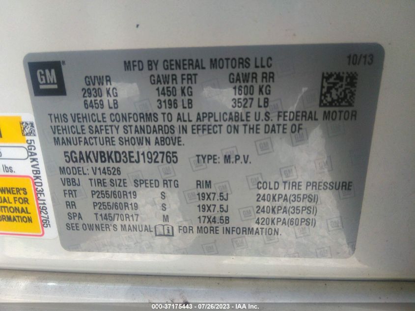 2014 BUICK ENCLAVE LEATHER - 5GAKVBKD3EJ192765