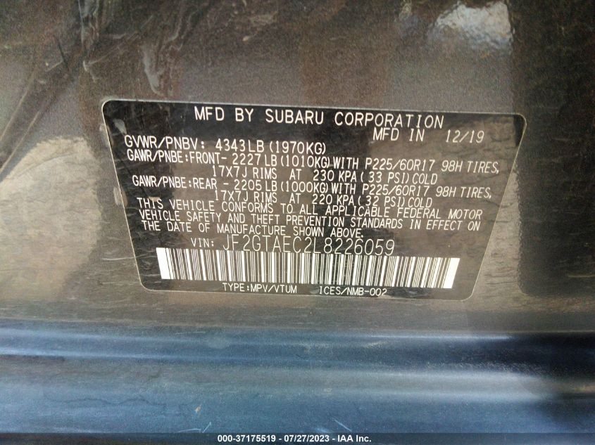 2020 SUBARU CROSSTREK PREMIUM - JF2GTAEC2L8226059