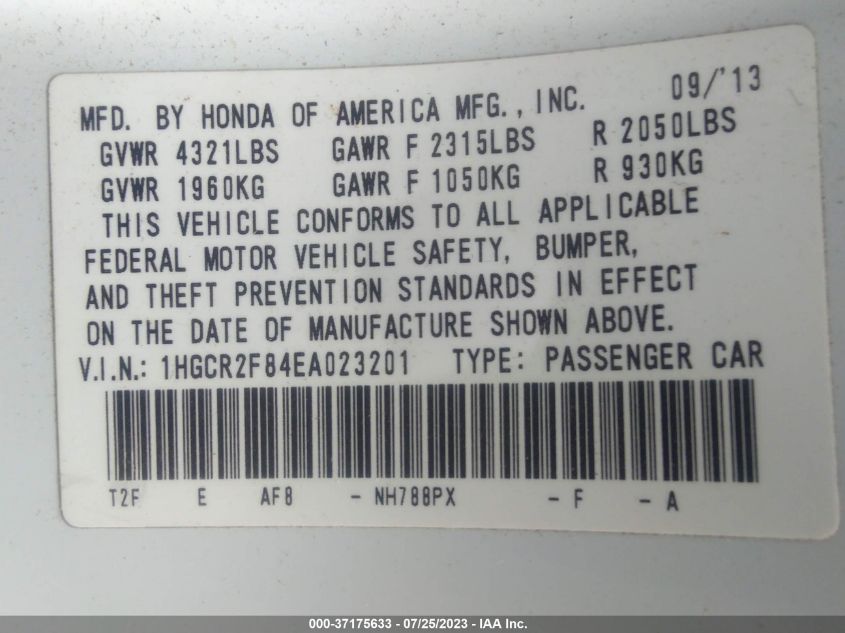 2014 HONDA ACCORD SEDAN EX-L - 1HGCR2F84EA023201