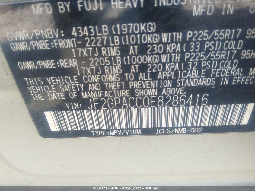2014 SUBARU XV CROSSTREK PREMIUM - JF2GPACC0E8286416