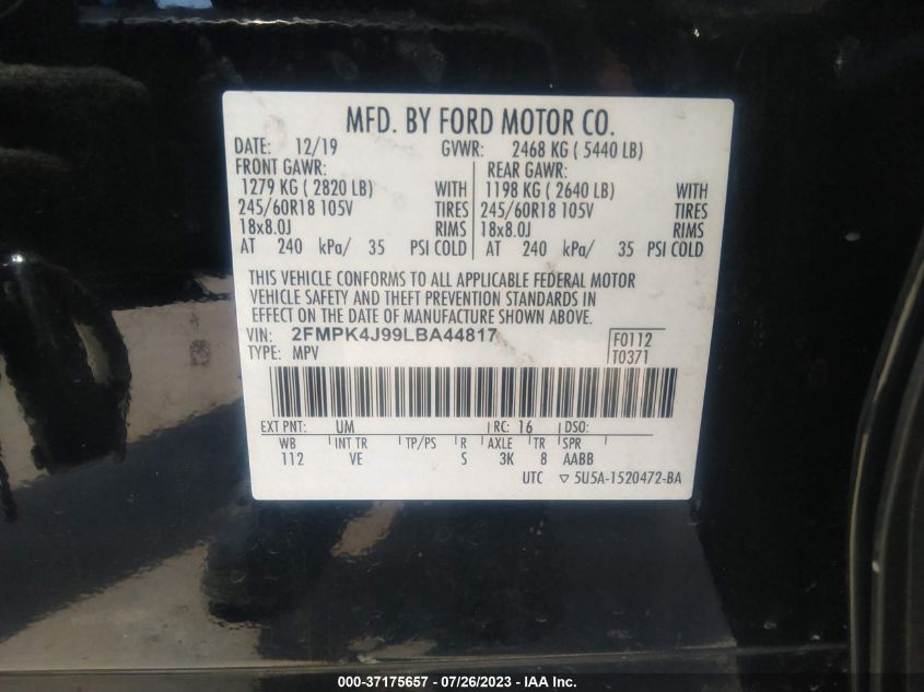 2020 FORD EDGE SEL/ST LINE - 2FMPK4J99LBA44817