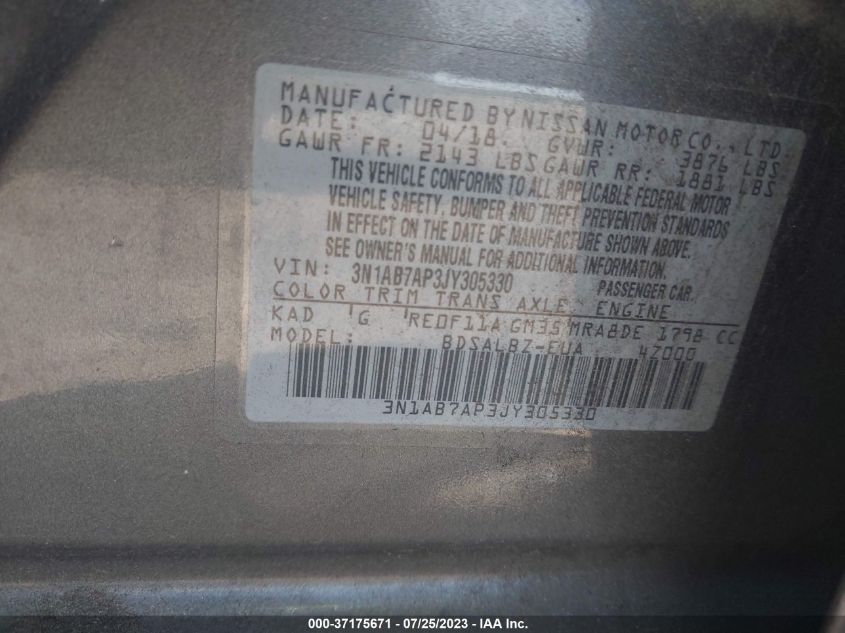 2018 NISSAN SENTRA S - 3N1AB7AP3JY305330
