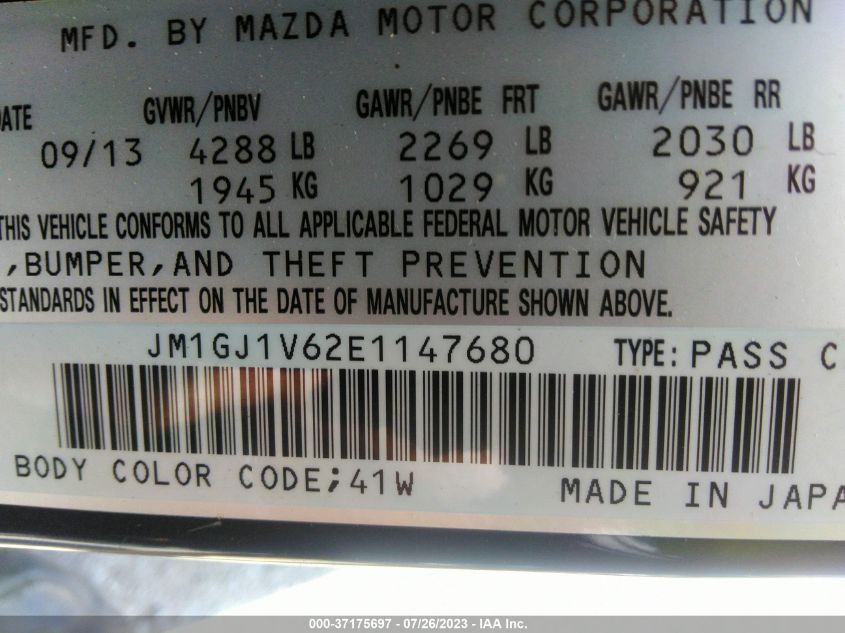 2014 MAZDA MAZDA6 I TOURING - JM1GJ1V62E1147680