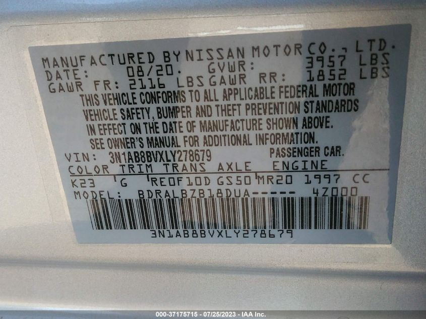 2020 NISSAN SENTRA S - 3N1AB8BVXLY278679