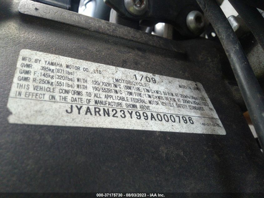 2009 YAMAHA YZFR1 JYARN23Y99A000796