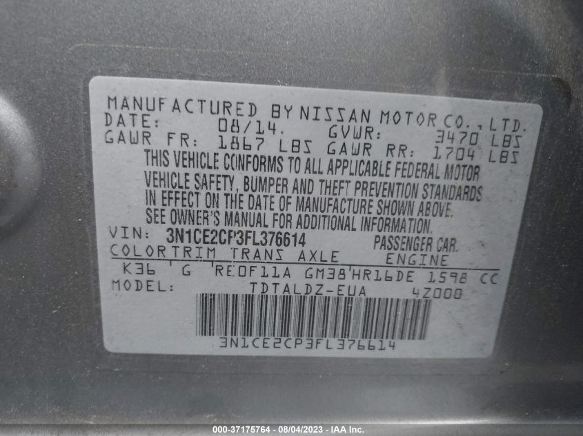 2015 NISSAN VERSA NOTE SV - 3N1CE2CP3FL376614