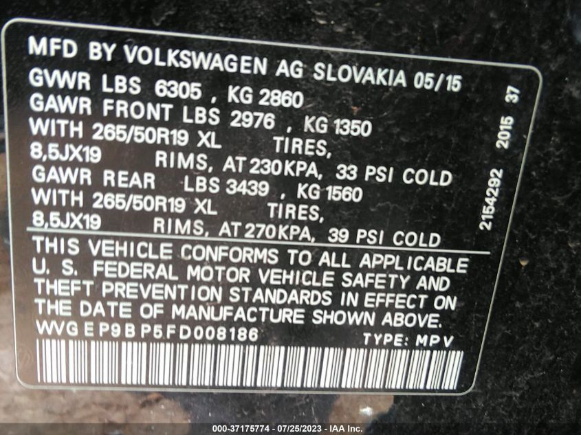 2015 VOLKSWAGEN TOUAREG V6 TDI - WVGEP9BP5FD008186
