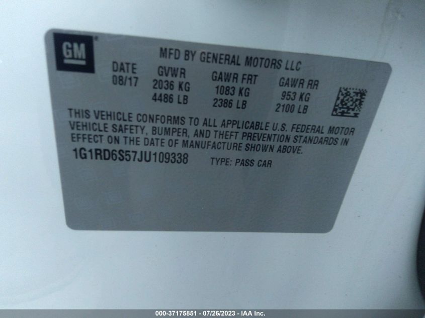 2018 CHEVROLET VOLT PREMIER - 1G1RD6S57JU109338