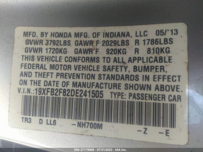2013 HONDA CIVIC SDN EX - 19XFB2F82DE241505