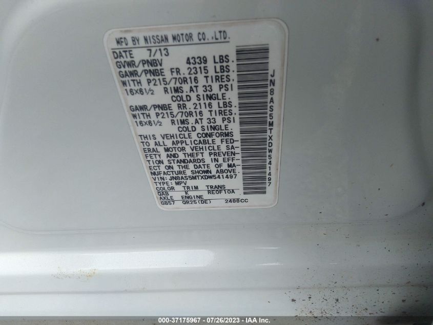 2013 NISSAN ROGUE S - JN8AS5MTXDW541497