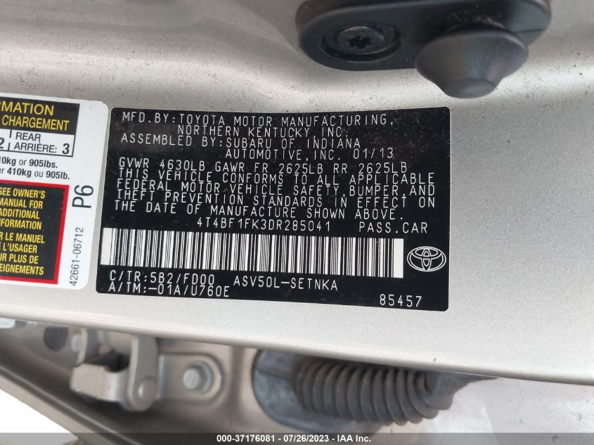 2013 TOYOTA CAMRY L/LE/SE/XLE - 4T4BF1FK3DR285041