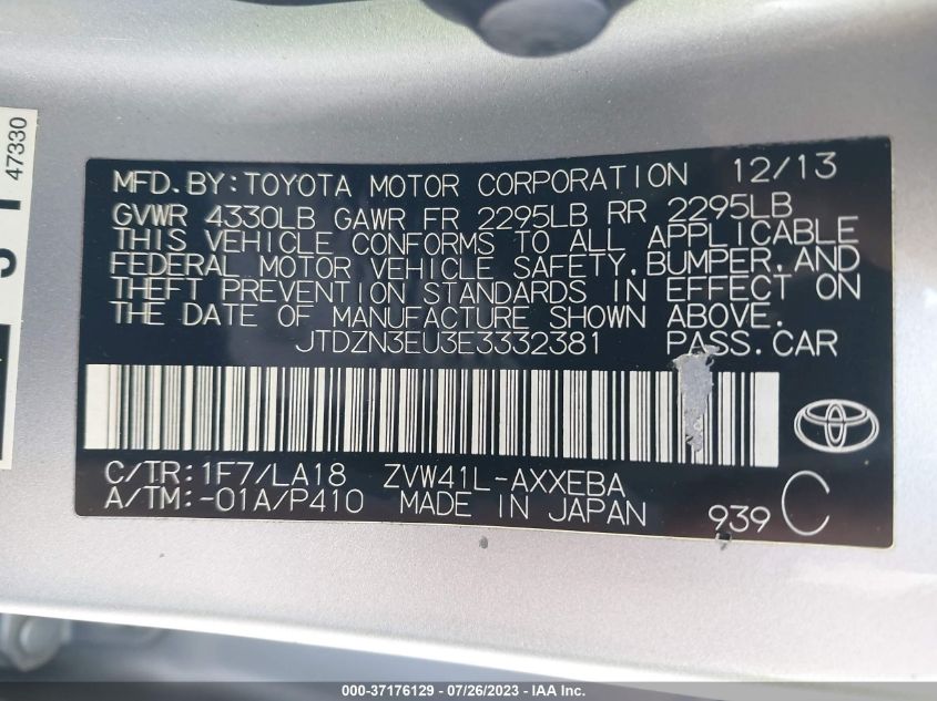 2014 TOYOTA PRIUS V TWO/THREE/FIVE - JTDZN3EU3E3332381