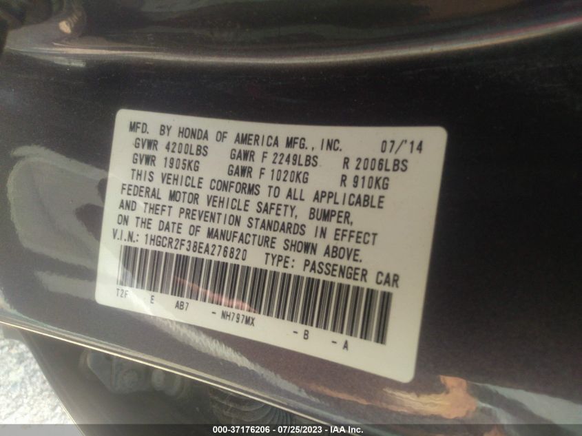 2014 HONDA ACCORD SEDAN LX - 1HGCR2F38EA276820
